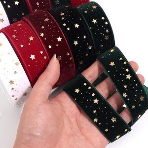 Pita Kain Natal Beludru Cetak Foil Emas Pita Satin Dekorasi Pohon Natal Dekorasi Pengatur Suasana Tinsel - Product Image 4