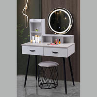 Coiffeuse moderne en bois massif avec miroir LED et tabouret pour chambre de fille, dortoir, maquillage et manucure