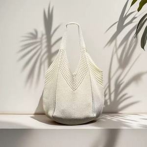 Bolso tejido de un solo hombro INS Retro coreano, nuevo estilo, bolso de mano de ganchillo <span class=keywords><strong>para</strong></span> vacaciones, Playa informal, dos <span class=keywords><strong>asas</strong></span>, poliéster abierto - Product Image 4