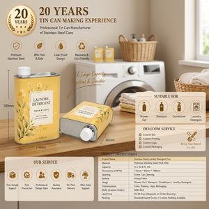 Envase Cuadrado Reutilizable de Acero Inoxidable 304 de 1L para Jabón de Manos, Jabón para Platos, Gel de Ducha, Champú, Detergente Líquido para Ropa - Product Image 3