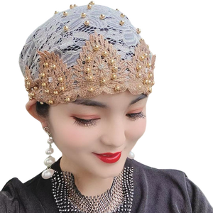 หรับผู้หญิงผ้าโพกหัวผ้าโพลีเอสเตอร์ผูกโบว์แบบปรับแต่งได้หมวกแก๊ปผ้าโพกหัวสไตล์อาหรับพิมพ์ลายระบายอากาศได้ผ้าทอสี่ชิ้น - Product Image 1