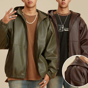 Прямые продажи с фабрики, винтажная кожаная куртка-бомбер из хлопка с капюшоном, 370gsm, плотная тканевая куртка-бомбер с карманом для мужчин - Product Image 2