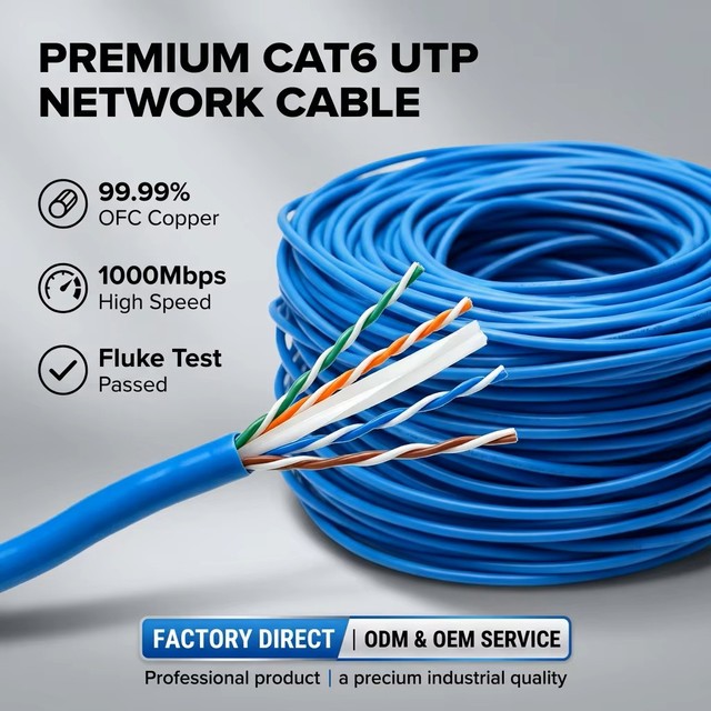 Wholesale Cat6 UTP Solid Conductor Copper Ethernet Cable 4 Pair 23AWG 500MHz 305m Shibei Brand Office Data Center Cabling