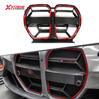 Grille avant supérieure centrale en fibre de carbone sèche XTREME style CSL avec accents rouges pour BMW G80 G81 M3 G82 G83 M4
