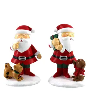 Décoration de Noël personnalisée à peindre en gros Simulation de résine Père Noël rouge et chiot chaton debout ornement cadeau