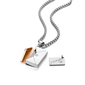 Factory direct wholesale stainless steel love letter necklace, envelope locket pendant envelope necklace