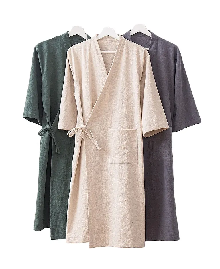 Kimono Robe Katoenen Linnen Yukata Spa Sauna Badjas Nachtjapon Japon Japon Japon Kimono Unisex Loungewear