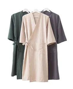 Халат-кимоно из хлопка и льна, юката, спа-сауна, одежда для сна, японское кимоно, домашняя одежда унисекс, ночная рубашка, Халат