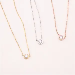 Shopping Online 18K Gold Plated Dainty Single Diamond Pendant Necklace Trendy Custom Jewelry Wholesale