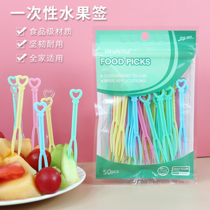 ออรัลวิต้า ฟู้ดพิคส์ 50 ชิ้น ส้อมพลาสติกหลากสีสำหรับผลไม้ ของว่างในงานปาร์ตี้ - Product Image 1
