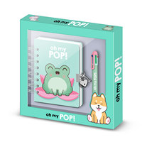Karactermania for Oh My Pop Froggy - Paquete de cuaderno A5 con cubierta de papel y espiral + bolígrafo de 6 colores, regalo turquesa