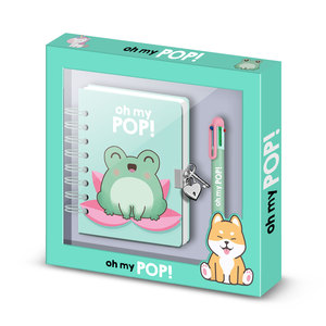 Karactermania for Oh My Pop Froggy Spiral Binding Paper Cover <b>Pack</b> of A5 Diary + 6-Coloured Pen Turquoise <b>Gift</b> - Product Image 1