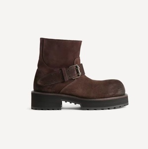 Women Vintage Washed Suede Mid Calf Biker <b>Boots</b> Metal Buckle Decor Chunky Platform Motorcycle <b>Boots</b> Street Fashion Shoes - Product Image 6
