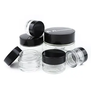 wholesale skin care packaging 60ml 30ml 20ml clear empty glass cosmetic bottle set series 30g 50g face cream jar with black lids