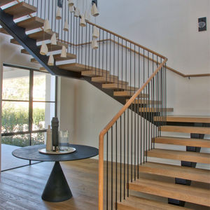 Rampe d'escalier moderne en verre vertical pour intérieur, durable, avec poutre blanche - Product Image 3
