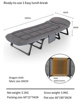Lit pliant rembourré avec coussin moelleux - Lit portable pliable de 180 cm avec cadre en aluminium moderne, appui-tête confortable en tissu pour extérieur et parc