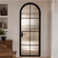 Porte en verre moderne avec cadre en métal noir, porte intérieure en verre pour résidence, bureau, villa
