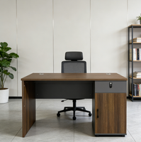 Bureau d'ordinateur sur pied écologique couleur noyer, best-seller, avec rangements intégrés - Mobilier de bureau moderne
