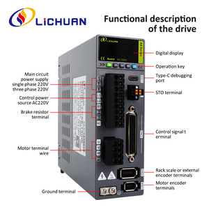 Lichuan 고정밀 STO ABZ 220V 0.8/1.1A 3000RPM IP65 0.16/0.32N.m 서보 모터 컨트롤러 50W/100W AC 서보 모터 드라이버 키트 - Product Image 3