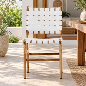 Modern Wood Garden <b>Chair</b> With <b>White</b> Woven Seat And Back Tapered Legs Durable Outdoor Furniture For Living Room - Product Image 1