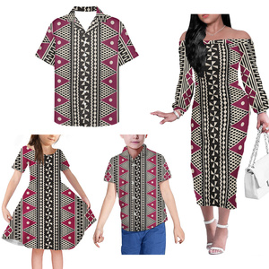 Gaun Pesta Desain Fijian untuk Pria Wanita, Baju Terusan Bahu Terbuka Motif Desain Kustom untuk Keluarga, Baju Anak Laki-laki dan Perempuan - Product Image 3