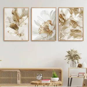 Home Decor Frameless Nordic White Floral Golden Leaves Painting Pictures with frame canvas prints posters wall art