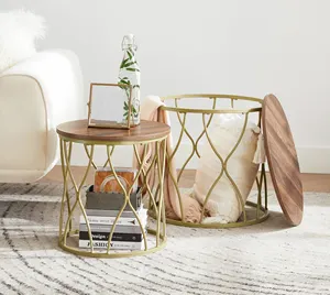 Vase à cadre métallique, meubles de salon en bois, Design Unique et moderne, Table basse/café, vente en gros, 2 pièces - Product Image 1