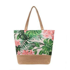Été Femmes Tropical Floral Imprimé Canvas Beach Bags Ladies Large Shoulder Tote Bag Casual Women's Handbags for Shopping - Product Image 5