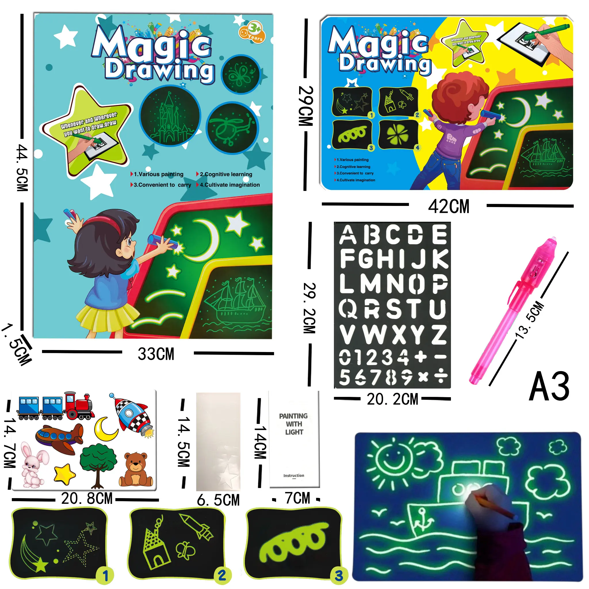 A3 A4 A5 Luminosa LED Prancheta Rabisco Grafite Desenho Tablet Magia Desenhar Com Luz-Fun Fluorescente Caneta Educacional brinquedo