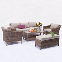 Ensemble de salon de jardin en osier pour restaurant extérieur, 5 pièces, fabrication chinoise