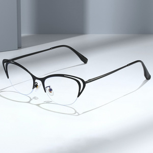 Tốt nhất bán Cat Mắt Kính máy tính cho phụ nữ ánh sáng màu xanh kính quang học Hollow nửa khung kim cương kim loại theo toa - Product Image 1