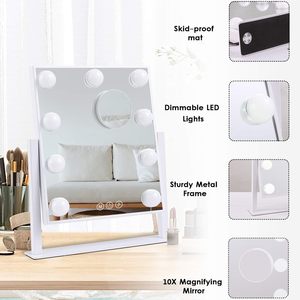 Espejo de Maquillaje Hollywood con Luces, Diseño Táctil, 3 Colores, Bombillas LED Regulables, Desmontable, 10X - Product Image 4