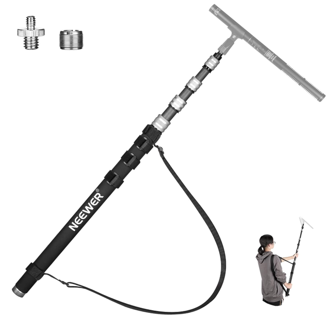 NEEWER MS 300C Telescopic Carbon Fiber Mic Boom Pole 9.8ft 300cm 5 Sections with Screw Adapters Cable Straps Shoulder Strap Bag