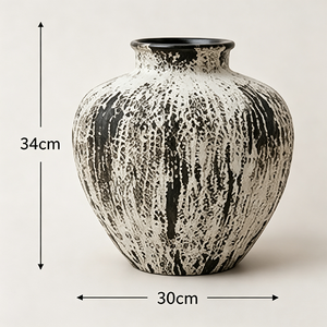 Set di <span class=keywords><strong>Vasi</strong></span> <span class=keywords><strong>in</strong></span> Ceramica Nera e Bianca con Scanalature Verticali e Texture Invecchiata, Decorazione Wabi Sabi per Credenza <span class=keywords><strong>in</strong></span> Legno - Product Image 4