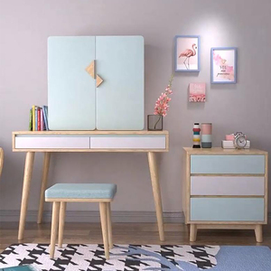 Modern Solid Wood Legs White <strong>Pine</strong> Wood <strong>Dressing</strong> <strong>Table</strong> with Drawer &amp; Stool for Living Room and Bedroom Vanity - Product Image 3