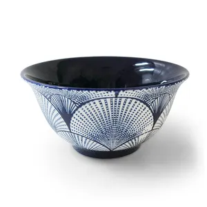 Custom Design Porcelain Blue, Orange, Green and Gray 5.5" Bowl Modern Classic Luxury Hotel Large Ceramic Mixing Soup Bowl
