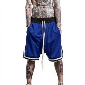 Pantalones Cortos Bermuda para Hombre OEM, Color Sólido, con Cordón, Azul Satinado, Casuales, para Gimnasio, Deporte, Transpirables, Cintura Media, con Franja Lateral - Product Image 1