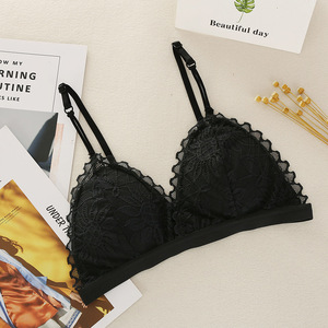 Produttori di vendita calda Sexy pizzo senza anello in acciaio biancheria intima da donna coppa a triangolo staccabile reggiseno francese regolabile ragazze tubo Top - Product Image 3