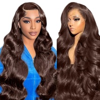 Perruque complète sans colle HD 13x6 couleur marron, cheveux indiens Remy vierges, densité 200%, longue longueur