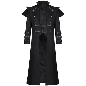 Party Outfit Men's Trenchcoat Vintage Medieval Costumes Steampunk Gothic Cosplay Pirate Halloween Black Long Jacket Coat