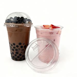Gobelets plats jetables transparents en plastique PET de 10-24 oz pour smoothies, bubble tea, café, avec couvercle de 89 mm, personnalisables avec votre logo et votre marque - Product Image 4