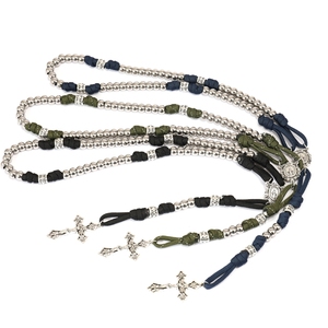 Lussuoso Rosario Cattolico con Perline in Lega d'Argento da 10 mm Intrecciate con Cordino, con Medaglia Miracolosa e Croce - Product Image 5