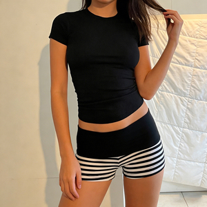 Striped low-rise rolled-up mini <b>shorts</b> <b>Y2K</b> Retro Slim Fit Stretch Casual Street Sexy <b>Shorts</b> - Product Image 3