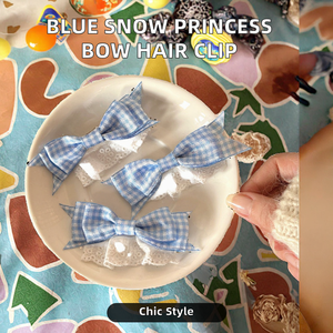 Offre Spéciale douce et belle pince à <span class=keywords><strong>cheveux</strong></span> princesse des neiges bleues pour filles accessoire de <span class=keywords><strong>cheveux</strong></span> arc en gaze avec ruban - Product Image 2