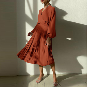 Nouvelle <span class=keywords><strong>Robe</strong></span> d'été personnalisée pour <span class=keywords><strong>femme</strong></span>, sexy, à manches bouffantes, col en V croisé, décontractée, élégante, florale, moulante, pour bal de promo - Product Image 4