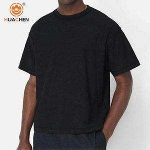 HUACHEN 2025 Venta al por Mayor de Fábrica, Camiseta Personalizada de Algodón de Punto con Cuello Grueso, Corte Holgado, Lisa, Blanca/Negra para Hombre - Product Image 2
