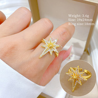 Bague ajustable en laiton étoile à huit branches style dessin animé minimaliste pour femme et couple, certifiée GRA, électroplaquée