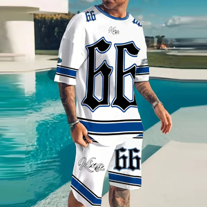 Set Estivo da <span class=keywords><strong>Uomo</strong></span> 2 Pezzi Personalizzato con Logo, T-shirt Goffrata e Pantaloncini Stampati, Completo Sportivo per <span class=keywords><strong>Uomo</strong></span> - Product Image 5