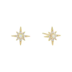 925 sterling silver eight point star stud earring delicate cz opal stone star jewelry for women wholesale