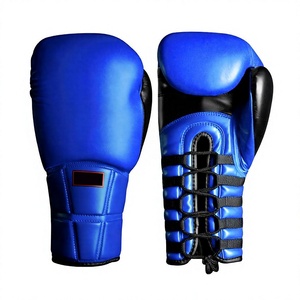 Gants de boxe bleus en cuir de vachette à lacets, respirants, unisexes, pour l'entraînement sportif de boxe (vente en gros) - Product Image 1